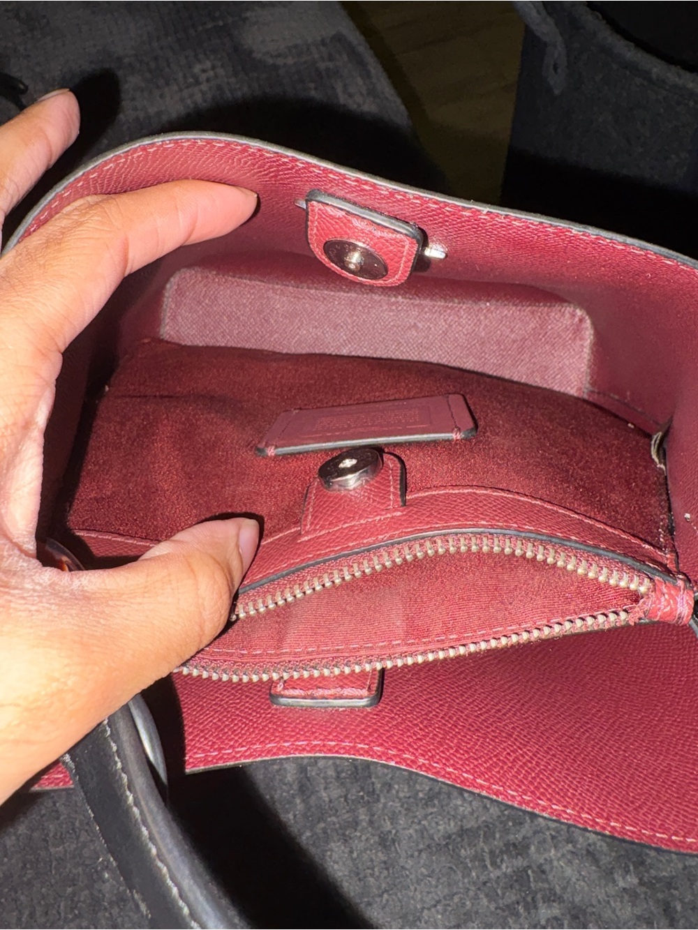 Small Town Bucket Bag In Signature Canvas (with Wine/Red Color Interior) - Picture 7 of 10